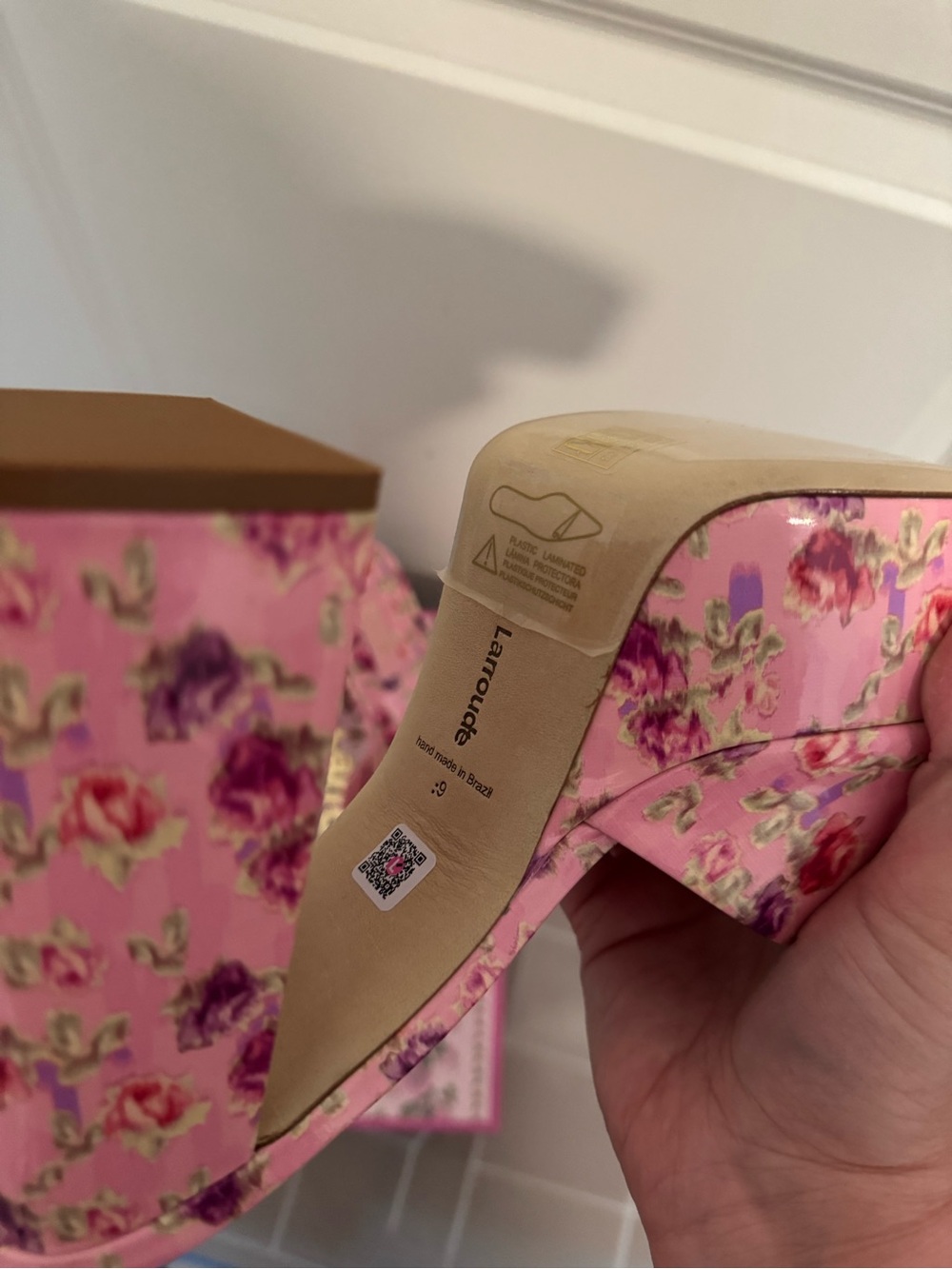 Larroude Pink Floral Platform Slide Heels - Picture 10 of 11